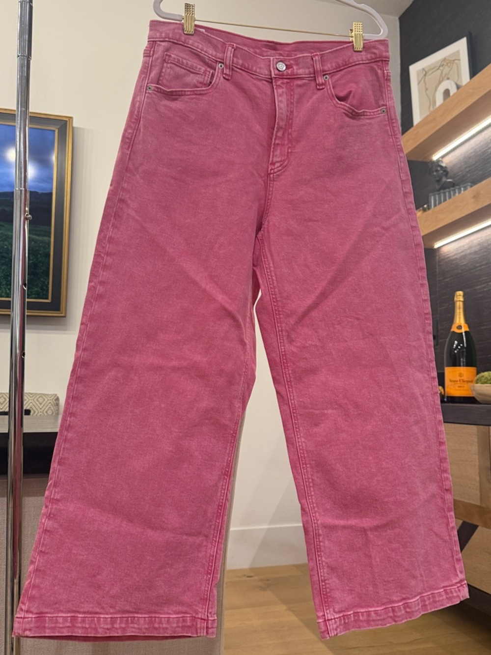 GAP Womens High Rise Stride Ankle Wide-Leg Jeans in Rose Pink